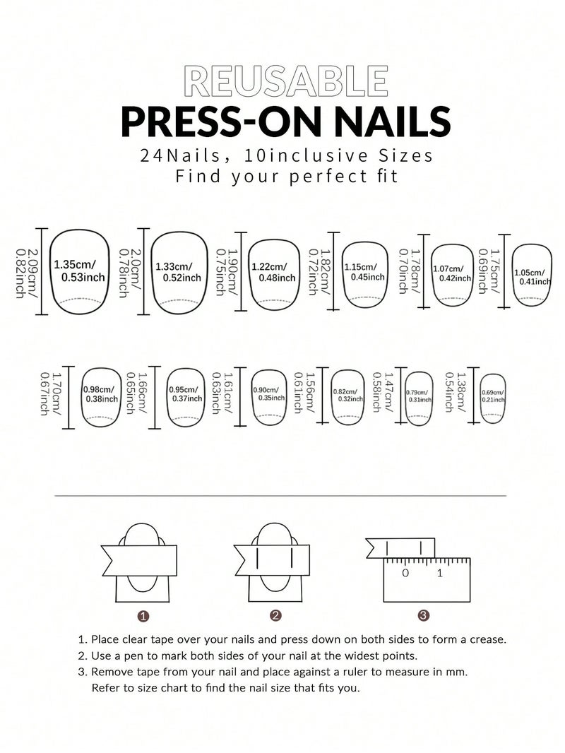 اظافر تركيب قصيرة بشكل لوزي باللون الأسود المطفي - طقم اظافر تركيب 24 قطعة مع مبرد - Image 4
